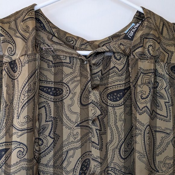 Vintage 1970s / 80s Sheer Pleated Paisley Bow Blouse - Picture 10 of 10
